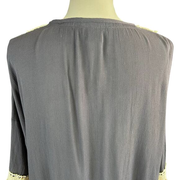 Weavers Open Front Cardigan Women Size S Gray Cream Fringe Crochet Boho Kimono - Picture 6 of 12